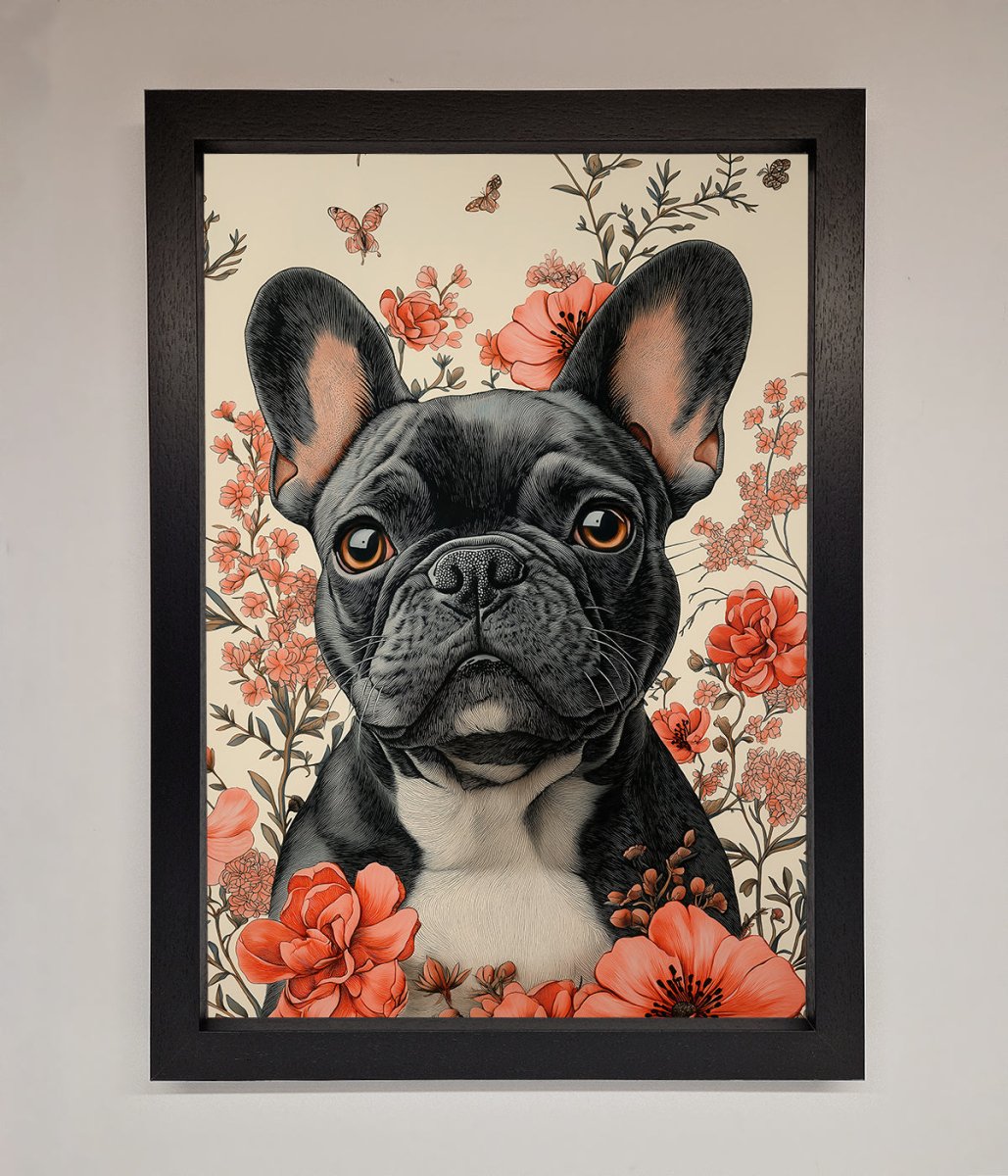 French Bulldog In Flowers Framed Print-1