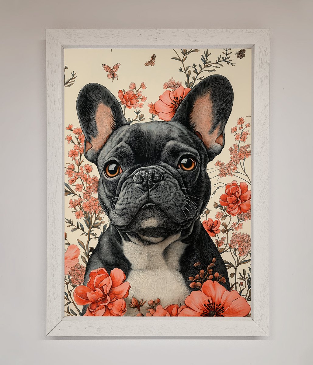 French Bulldog In Flowers Framed Print-2