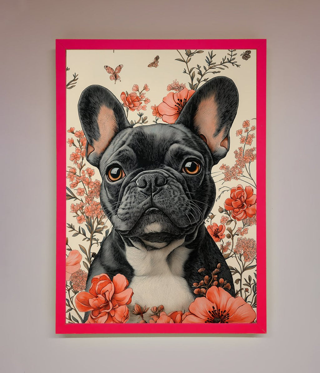 French Bulldog In Flowers Framed Print-13