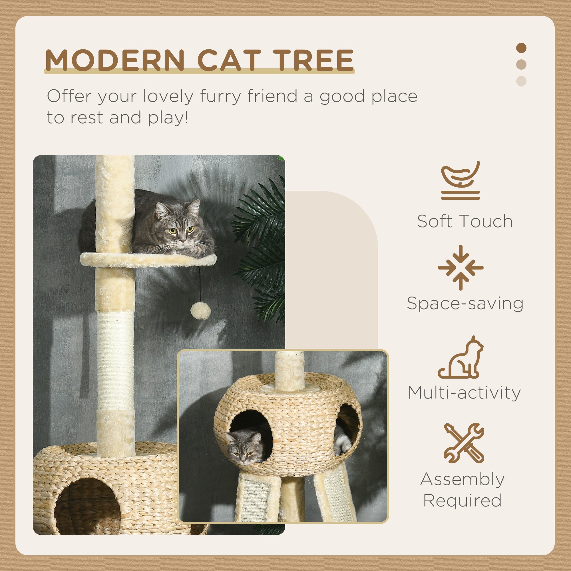 255cm Cat Tree Tower for Indoor Cats, with Scratching Post, Cat House, Platform - Beige-3