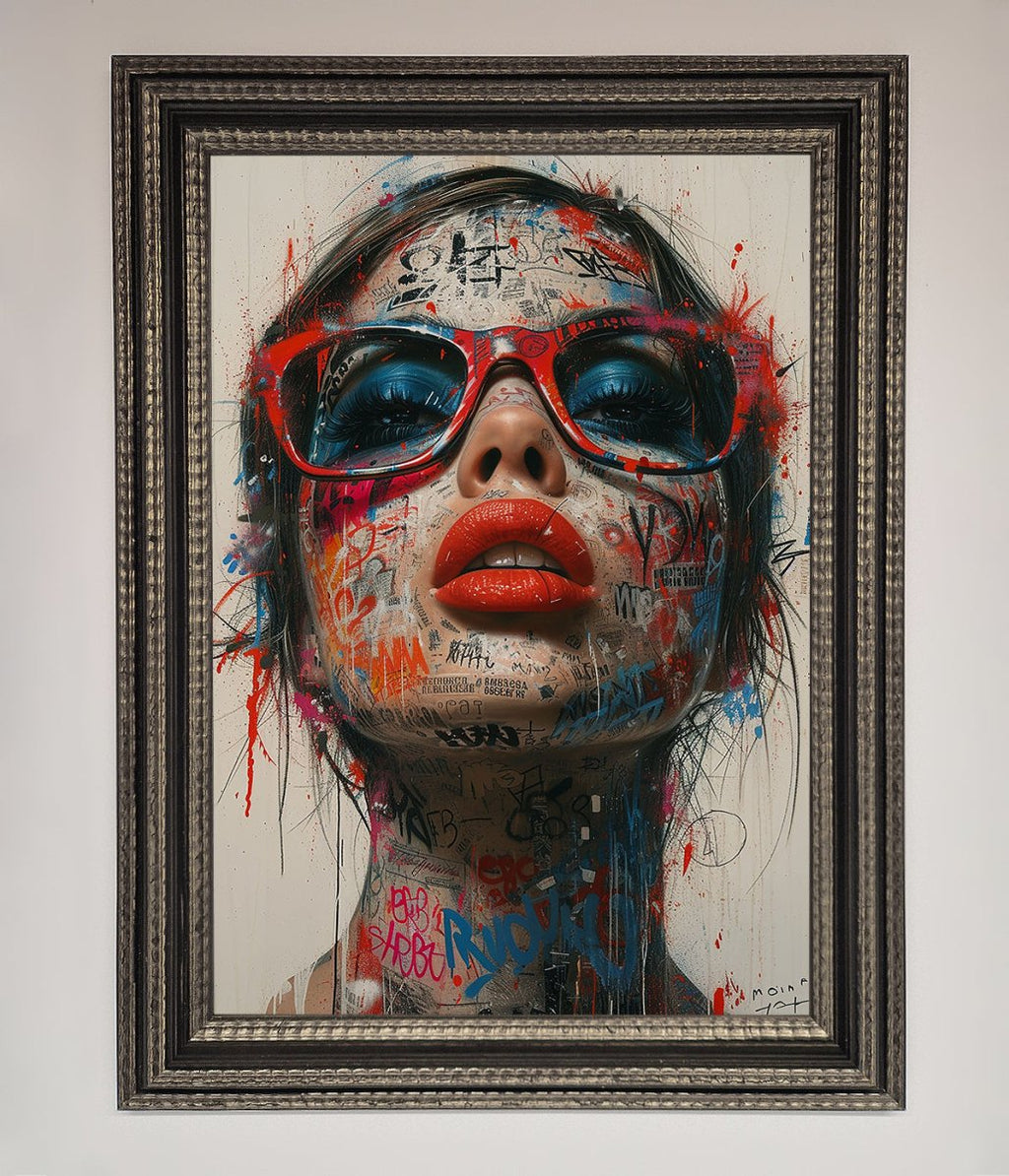 Graffiti Lady Glasses Framed Wall Art-17