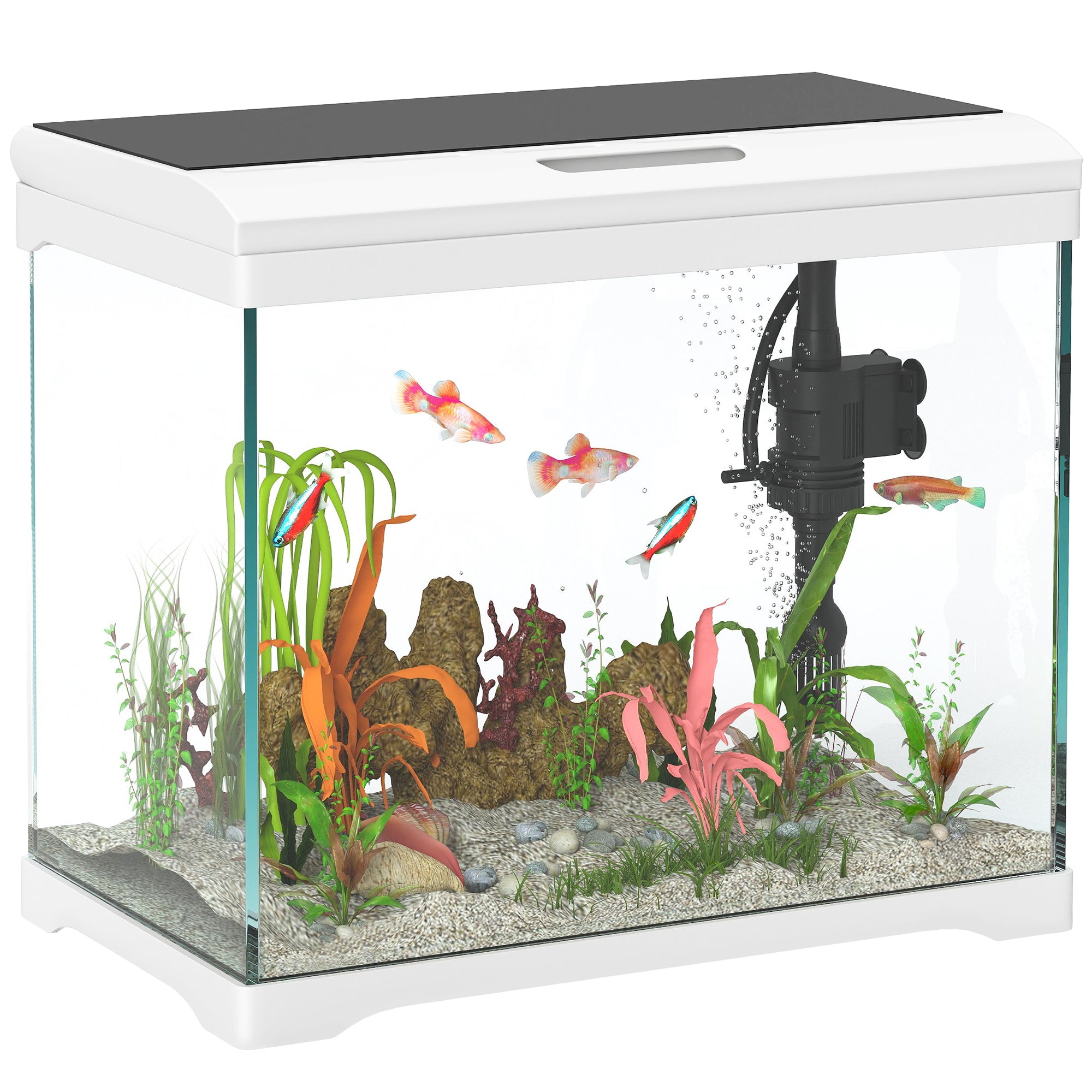 27L Glass Fish Tank with Filter System, LED Light, Water Pump, for Betta, Goldfish, Shrimps, White-0