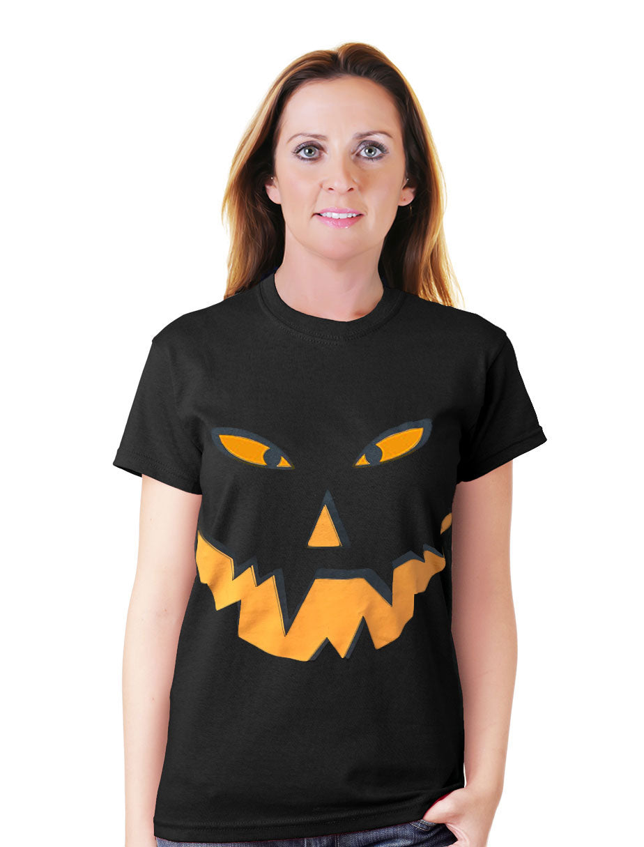 Women's Halloween Pumpkin Ladies Black T-Shirt-0