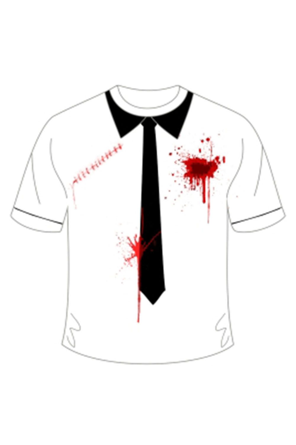Men Halloween White Bleeding Bullet Scar Printed T-Shirt With Black Tie-0