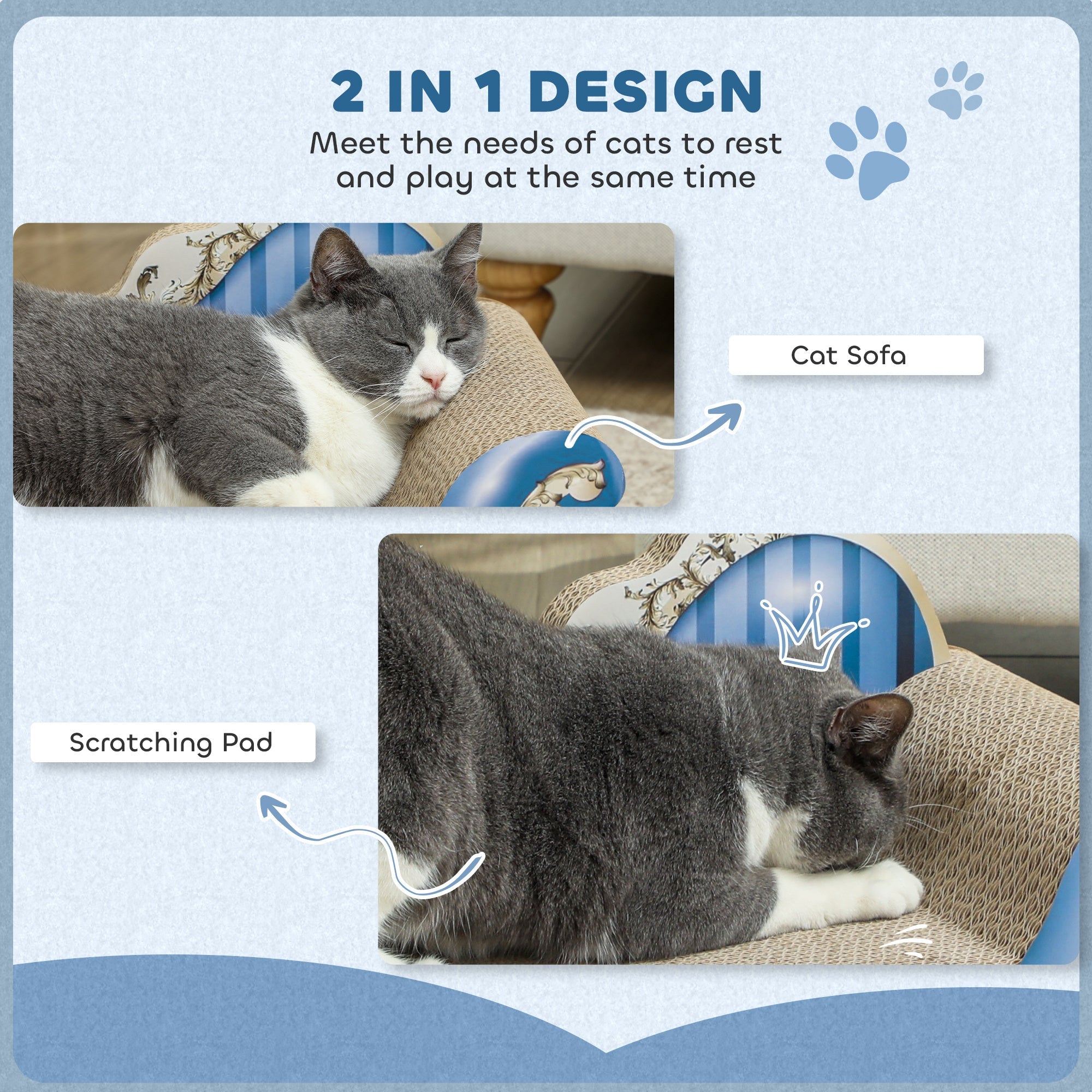 2-in-1 Cat Scratching Board with Catnip for Indoor Cats, 26.5 x 57 x 26.5cm, Blue-3