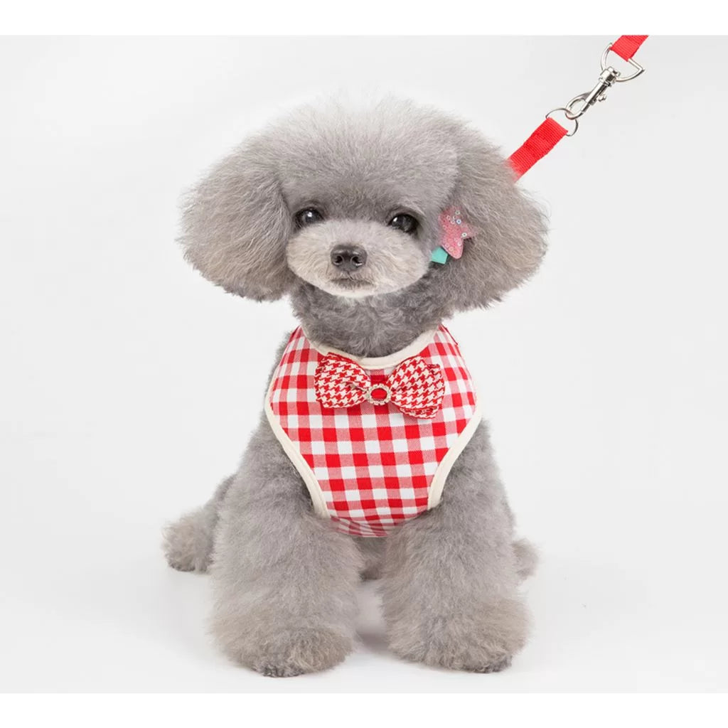 Red Bow Dog Harness (With Leash)-0