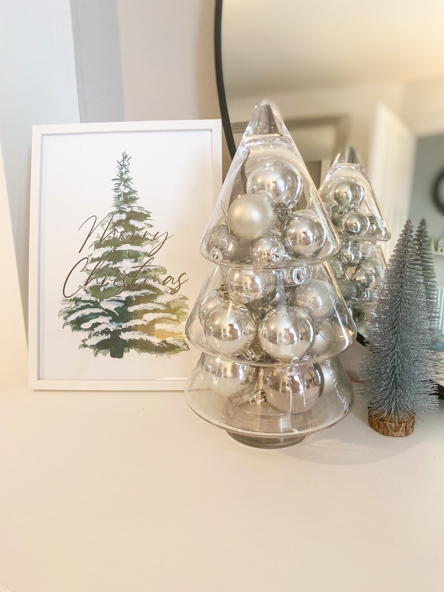 Merry Christmas Snowy Tree Winter Christmas Seasonal Wall Home Decor Print-0