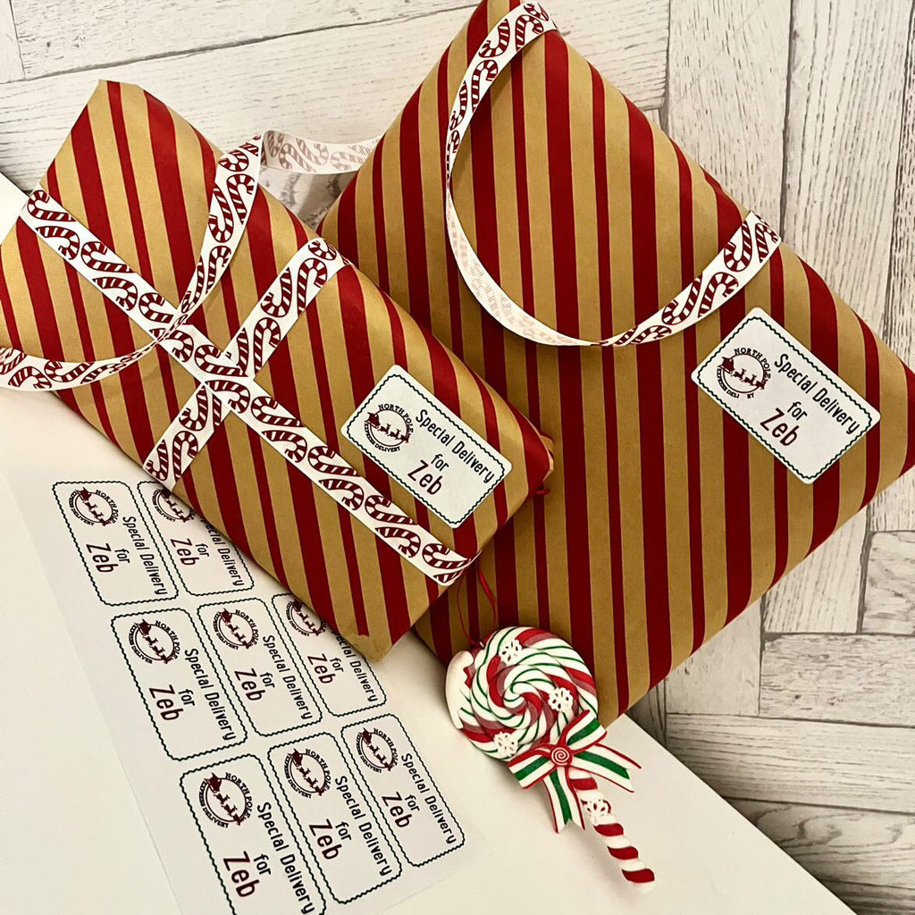 Sheet Of 21 Personalised Name North Pole Express Christmas Present Stickers Gift Labels Christmas stickers-2