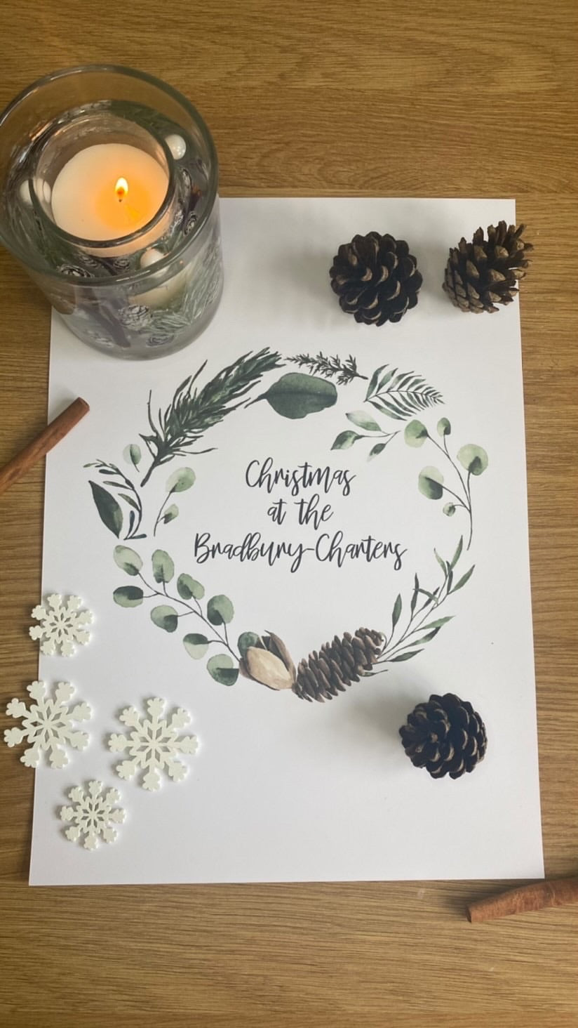 Personalised Custom Wording Christmas At Acorn Wreath Christmas Seasonal Wall Home Decor Print-3