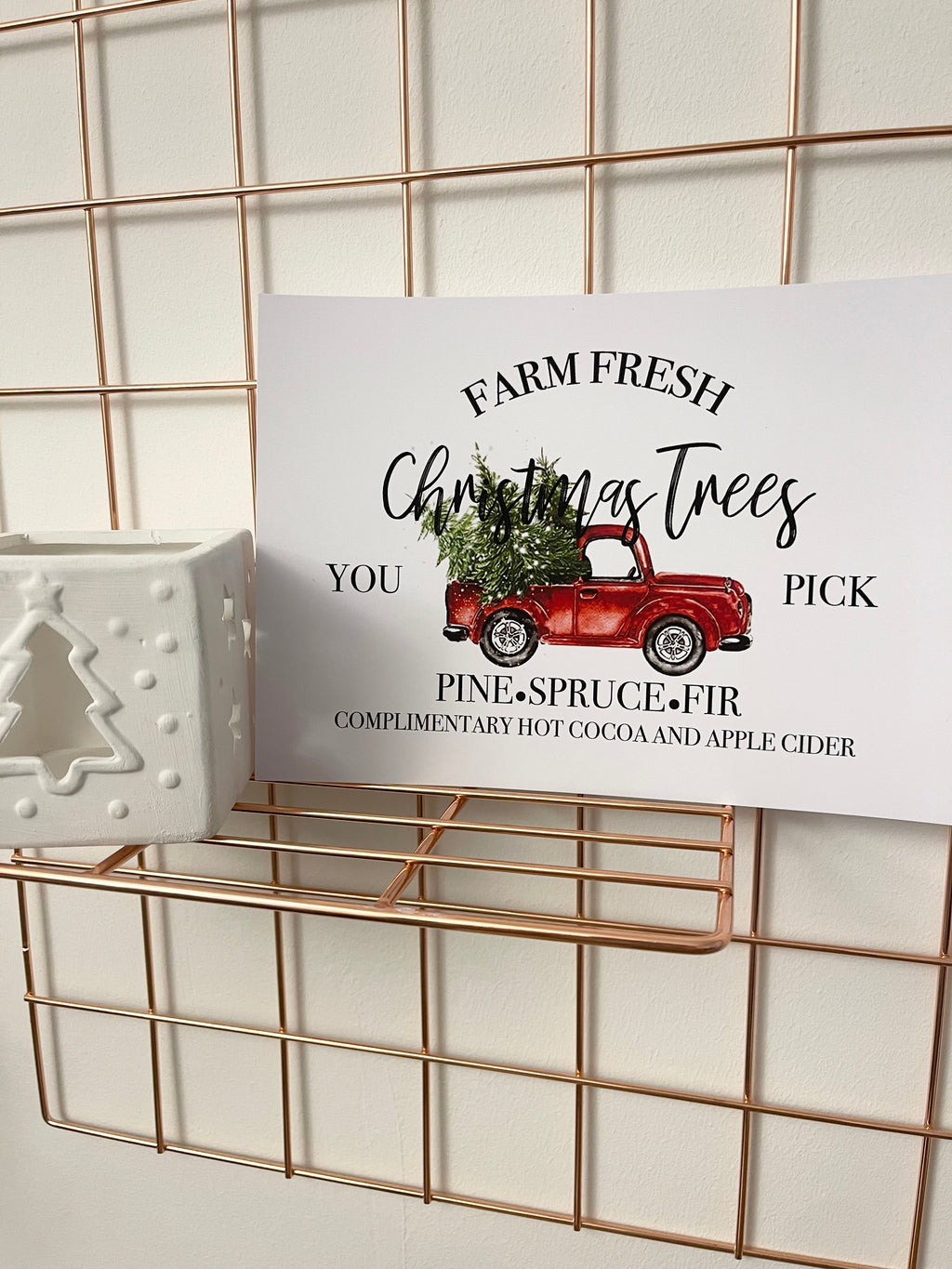 Farm Fresh Christmas Trees You Pick Red Truck Christmas Seasonal Wall Home Decor Print-1