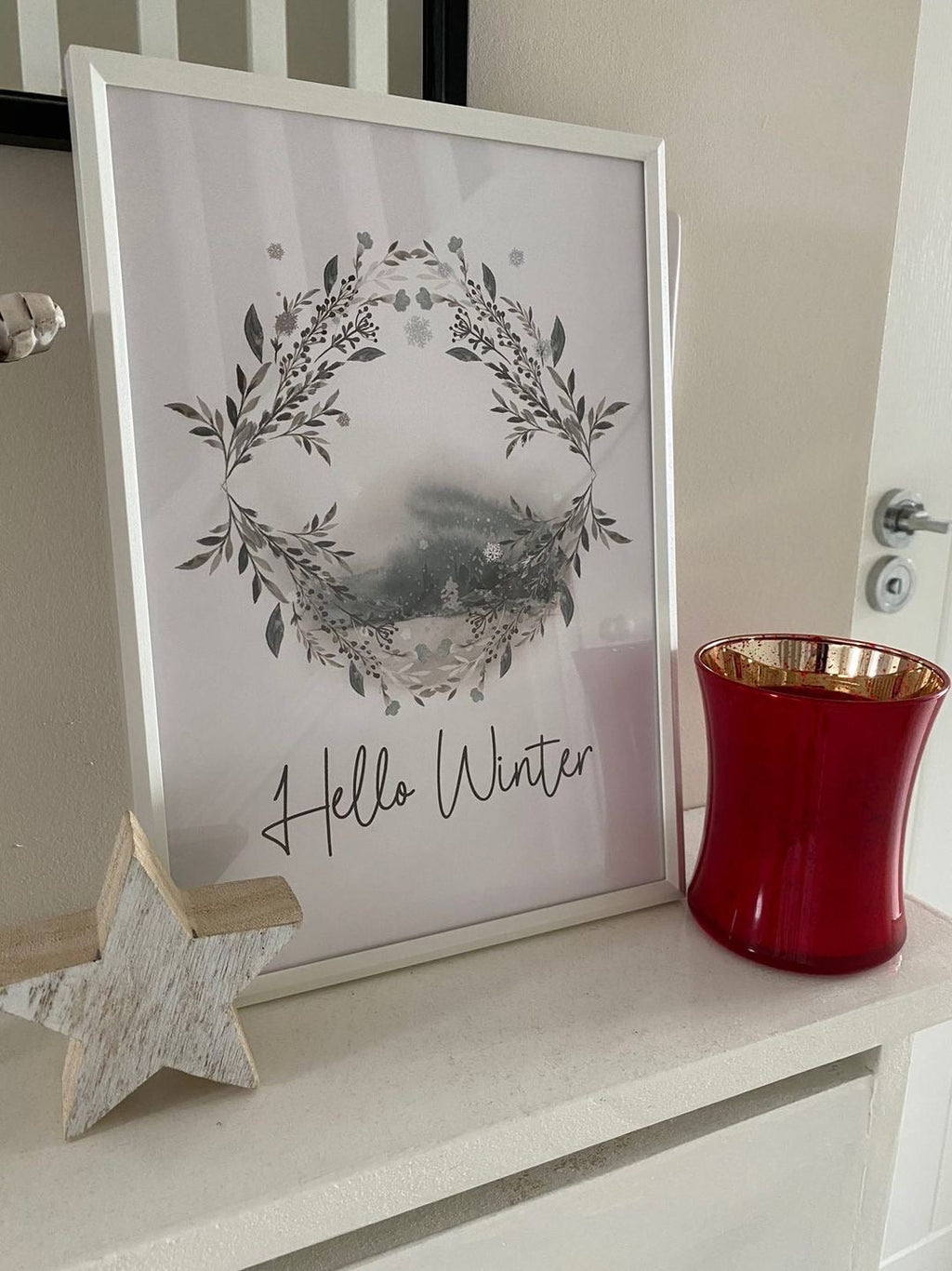 Hello Winter Colour Christmas Seasonal Wall Home Decor Print-0