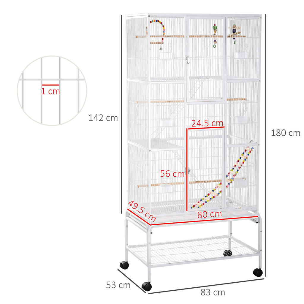 3 Tier Bird Cage with Stand, Wheels, Toys, Ladders, for Canaries, Finches, Cockatiels, Parakeets, Budgie Cage with Accessories - White-2