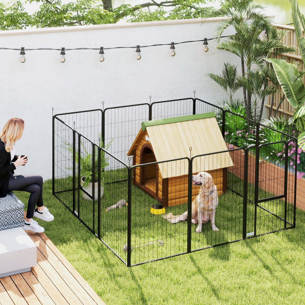 12 Panels Heavy Duty Dog Playpen with Doors, for Large Dogs, 100cm High, Black-1