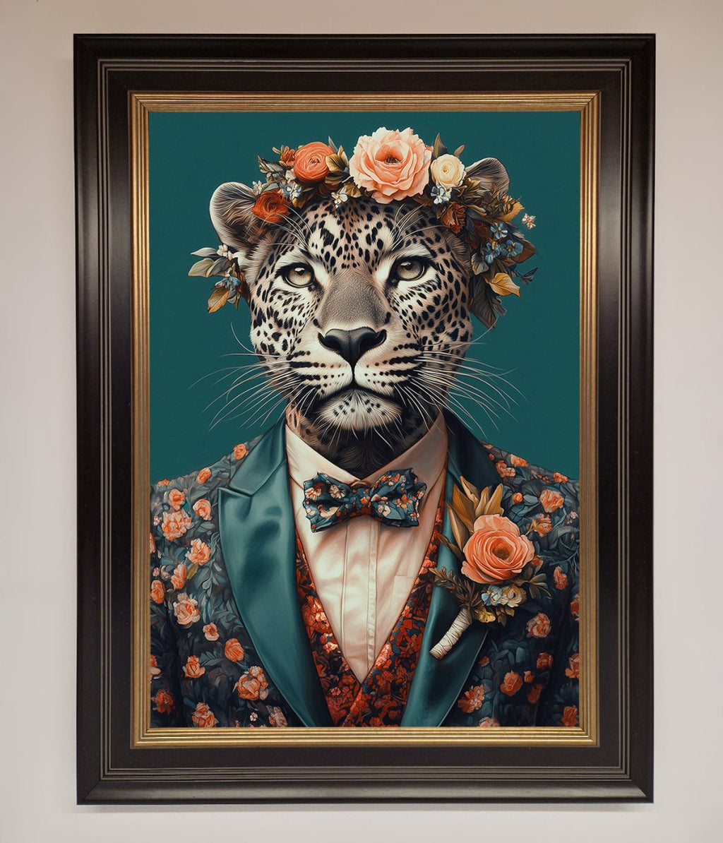 Leopard In a Suit With Flowers Framed Print-8