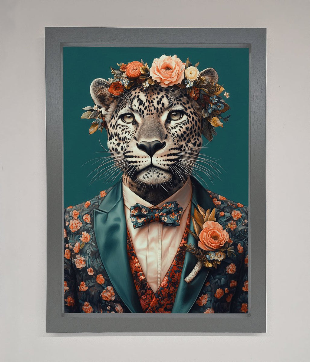 Leopard In a Suit With Flowers Framed Print-4