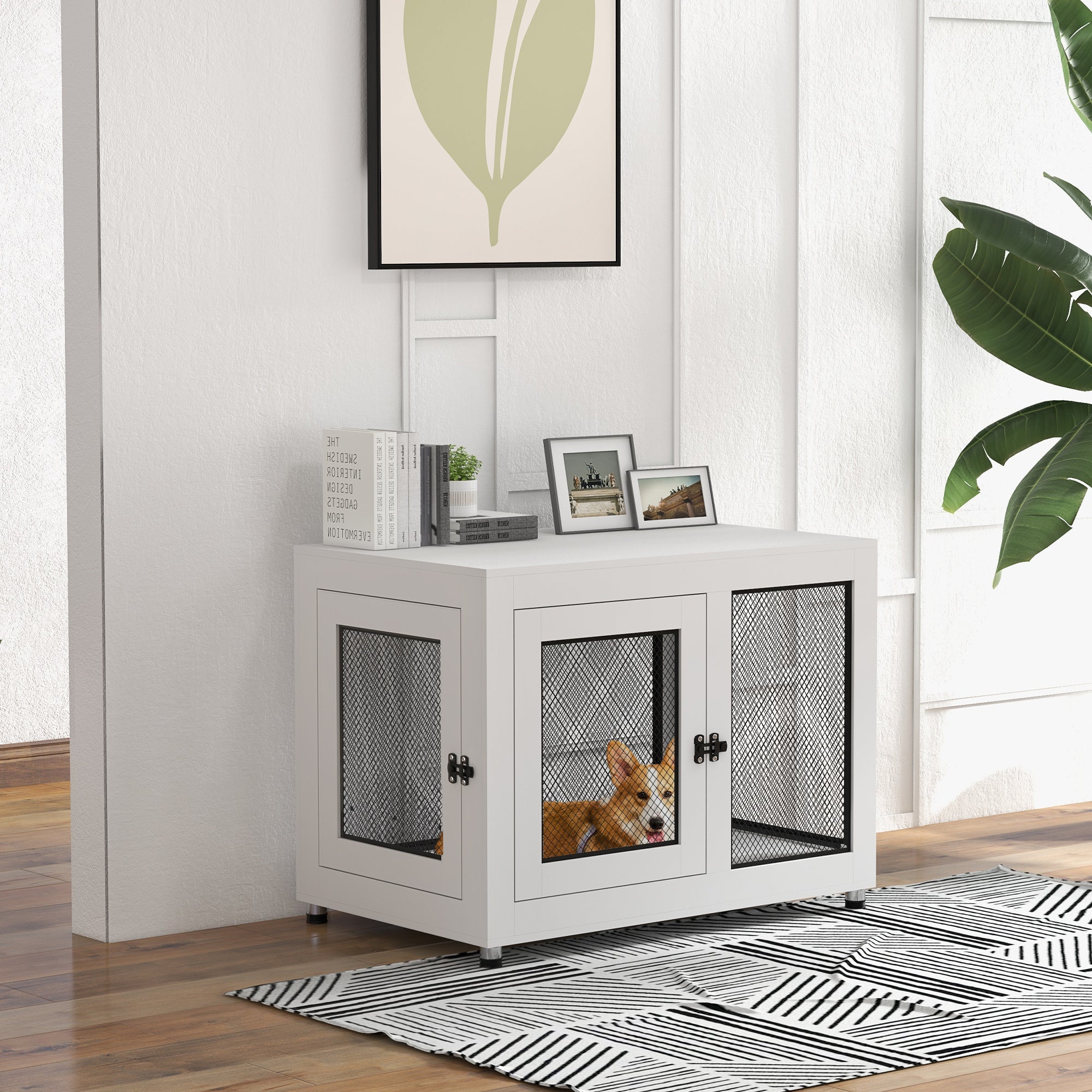2-in-1 Dog Cage & Side Table, with Two Doors, Cushion, for Large Dogs-1