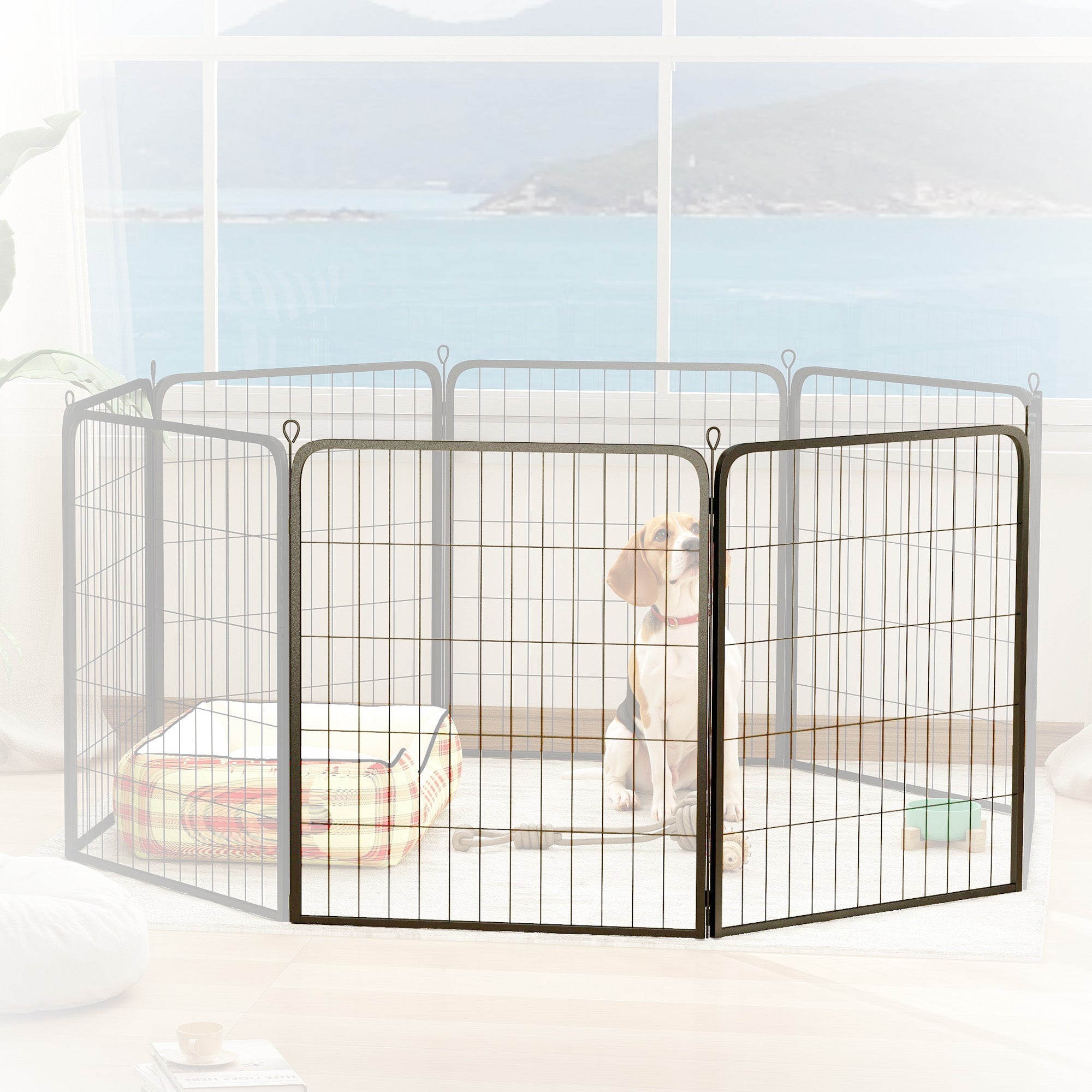 2 Piece Dog Pen Expansion Pack for 80cm High Animal Pen with 3 Connecting Stakes-1