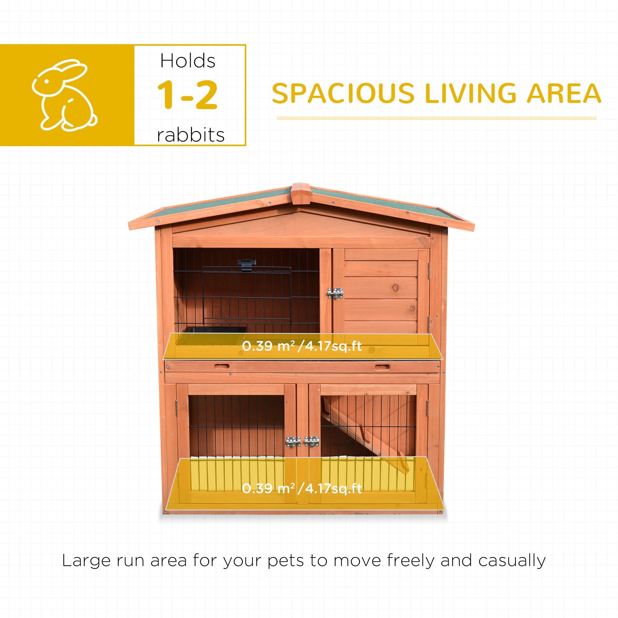 2 Tier Rabbit Hutch Guinea Pig Hutch Ferret Cage with Ramp Slide Out Tray for Indoor Outdoor 100.5 x 55 x 101 cm-3