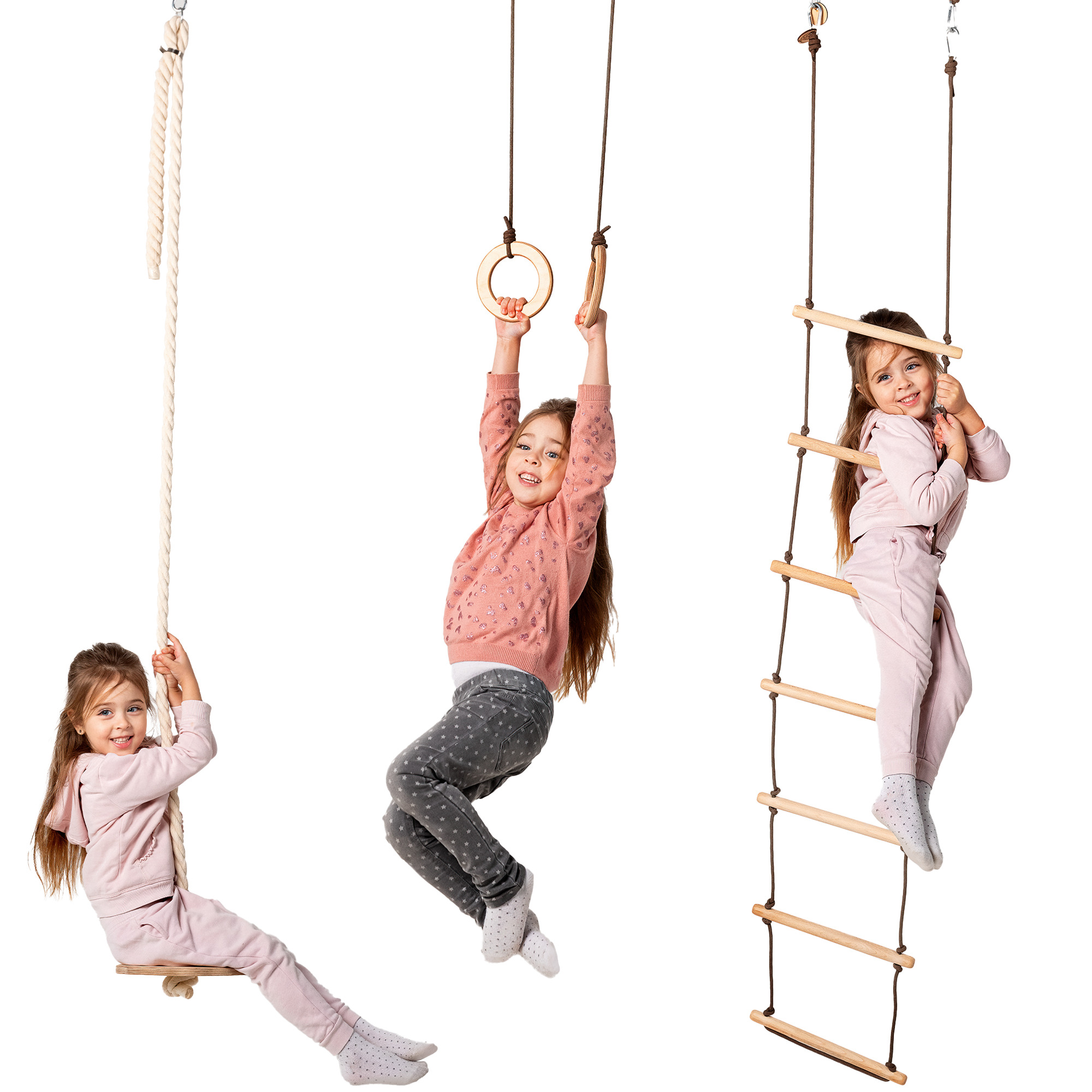 3in1 Swing Set: Disc rope swing + Gymnastic rings + Rope ladder-0