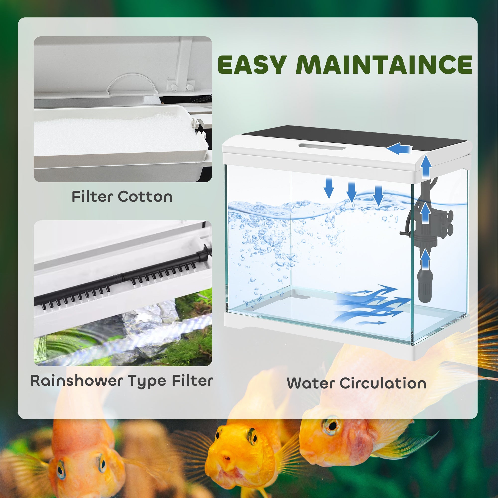 17L Glass Fish Tank with Filter System, LED Light, Water Pump, for Betta, Goldfish, Shrimps, White-3