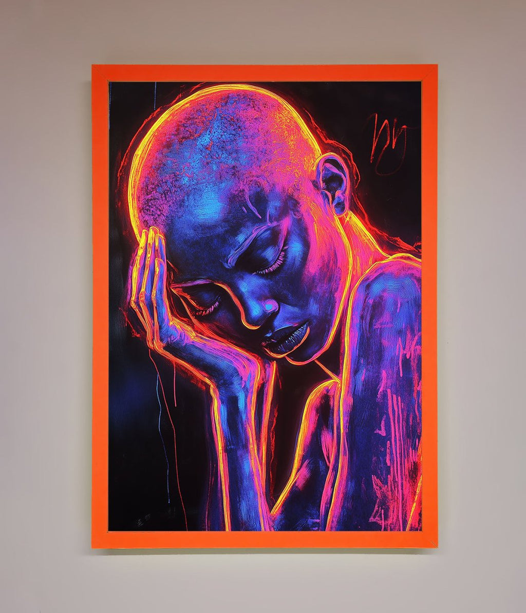 Neon Woman Hands In Head Framed Print-6