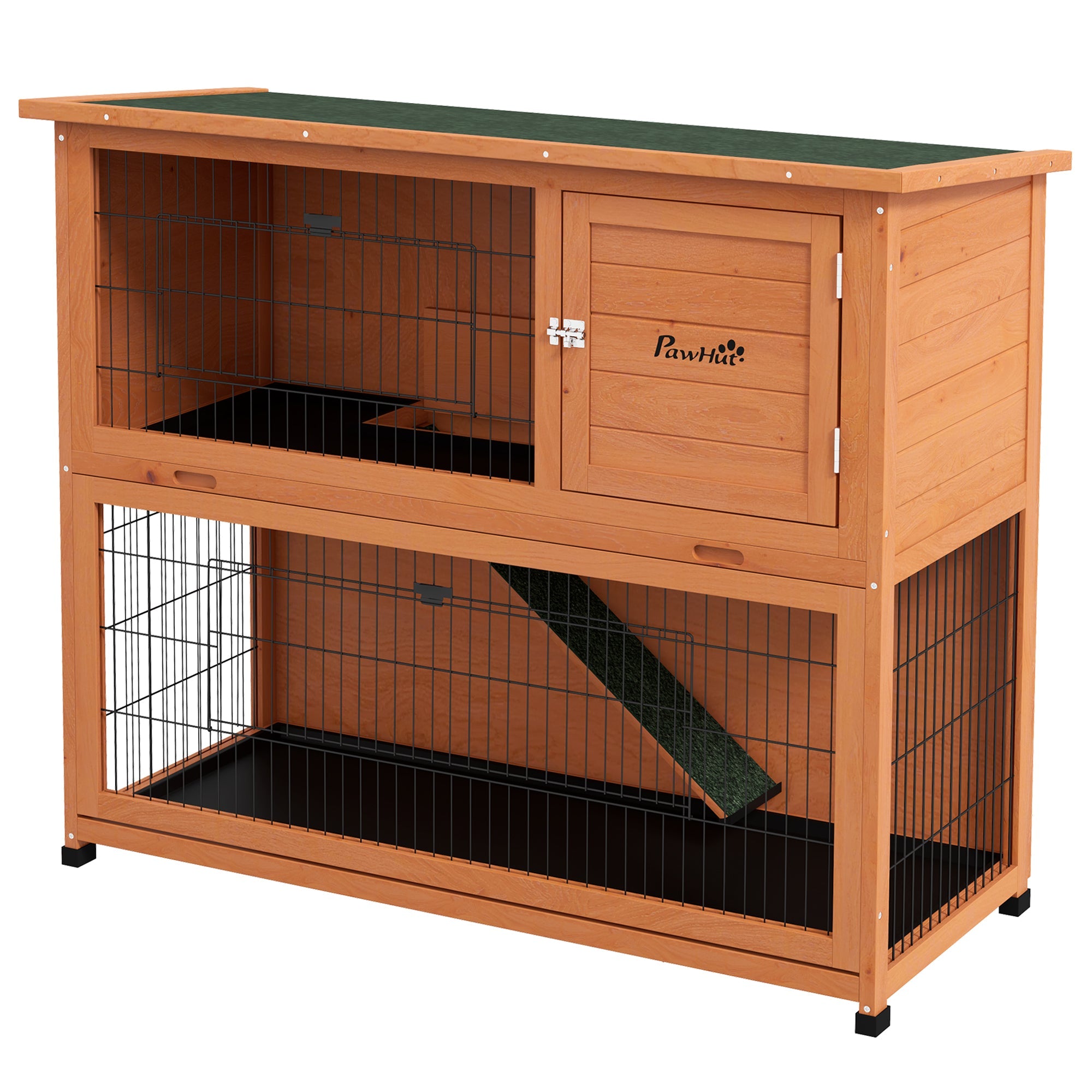 2 Tier Antiseptic Wood Rabbit Hutch with Run Outdoor Orange-0