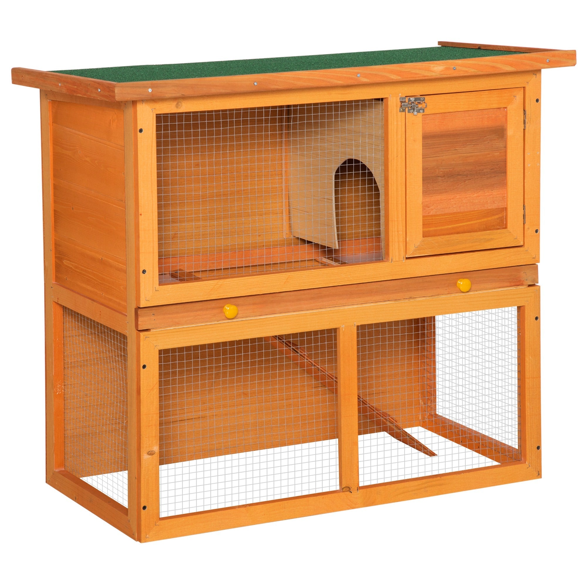 2-Tier Rabbit Hutch Wooden Guinea Pig Hutch Double Decker Pet Cage Run with Sliding Tray Opening Top-0