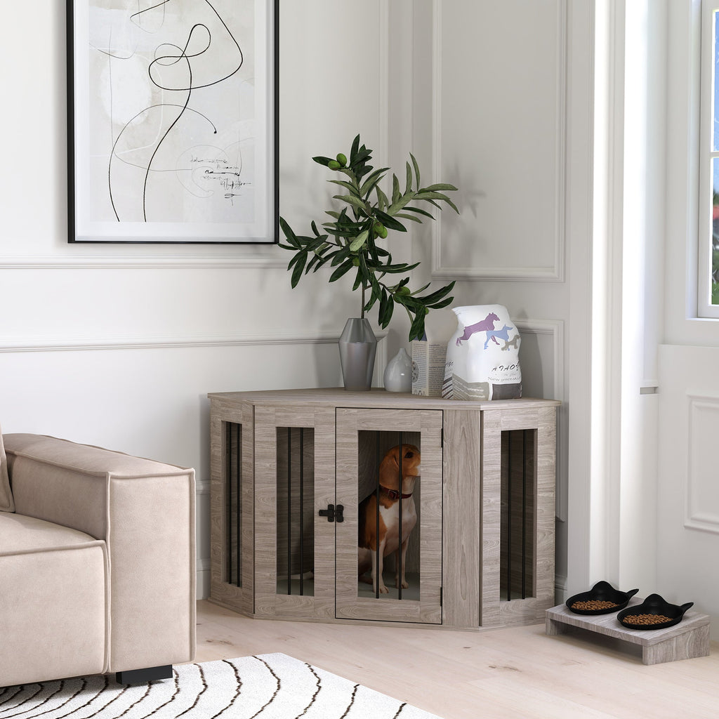 2 in 1 Dog Crate Furniture Side Table, with Cushion, 104 x 55 x 63cm - Walnut Brown-1