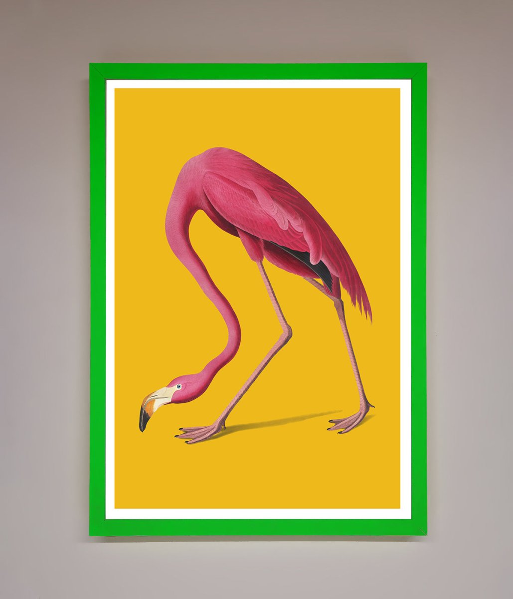 Pink Flamingo On Yellow Framed Print-12