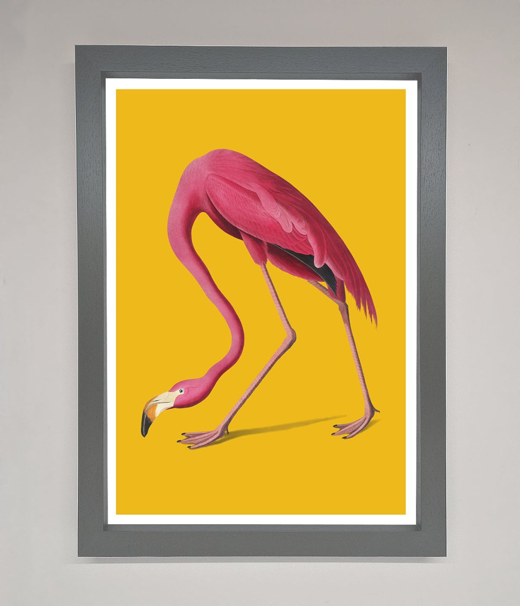 Pink Flamingo On Yellow Framed Print-4