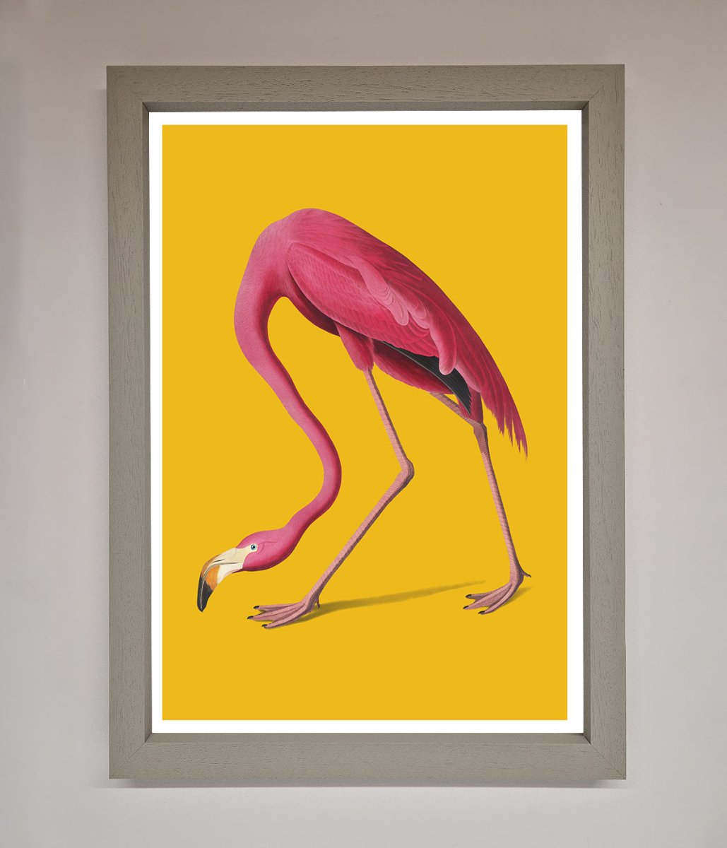 Pink Flamingo On Yellow Framed Print-3