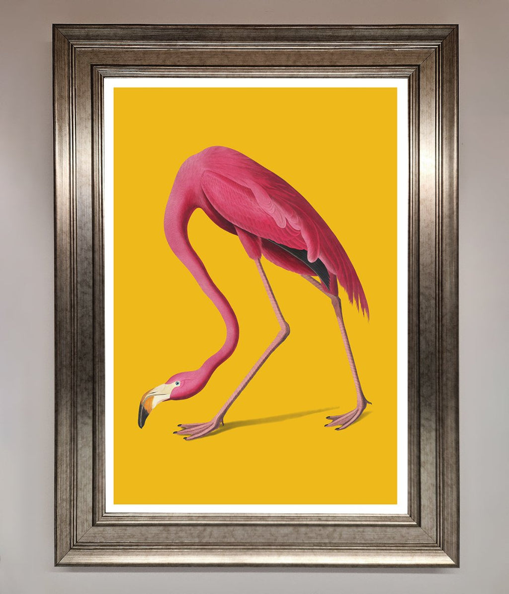 Pink Flamingo On Yellow Framed Print-5