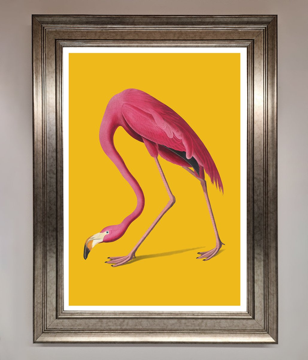 Pink Flamingo On Yellow Framed Print-5