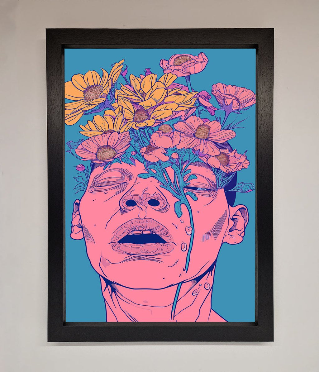Pink Flowers On Face Framed Wall Art-1