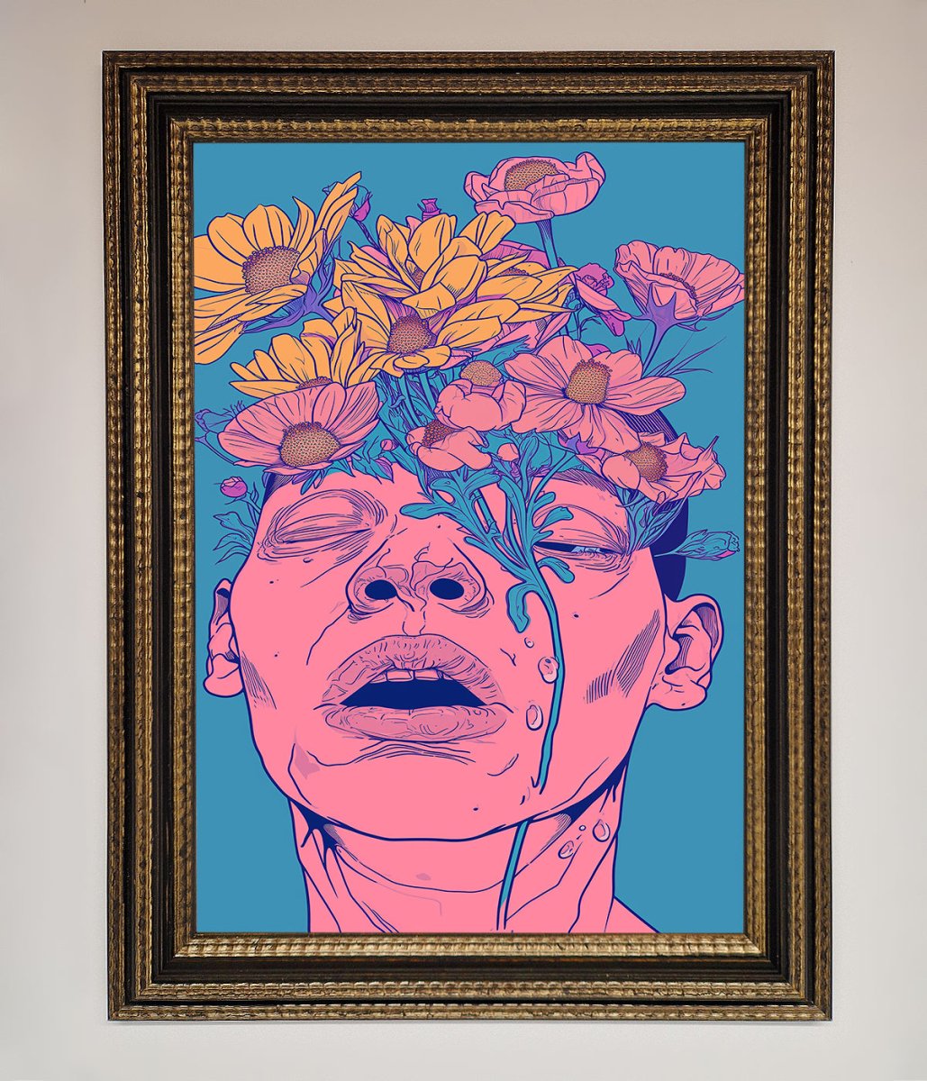 Pink Flowers On Face Framed Wall Art-11