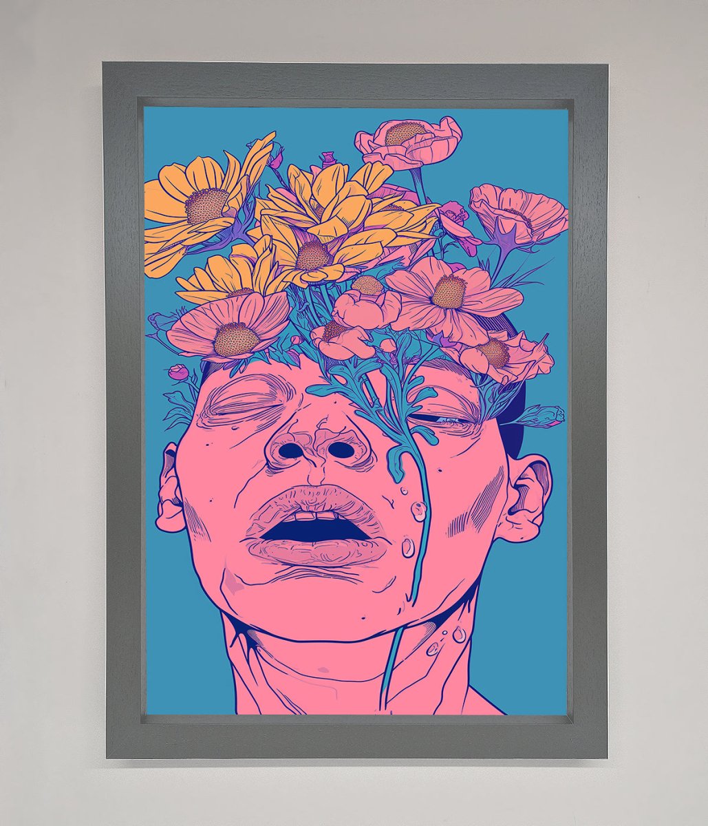 Pink Flowers On Face Framed Wall Art-4