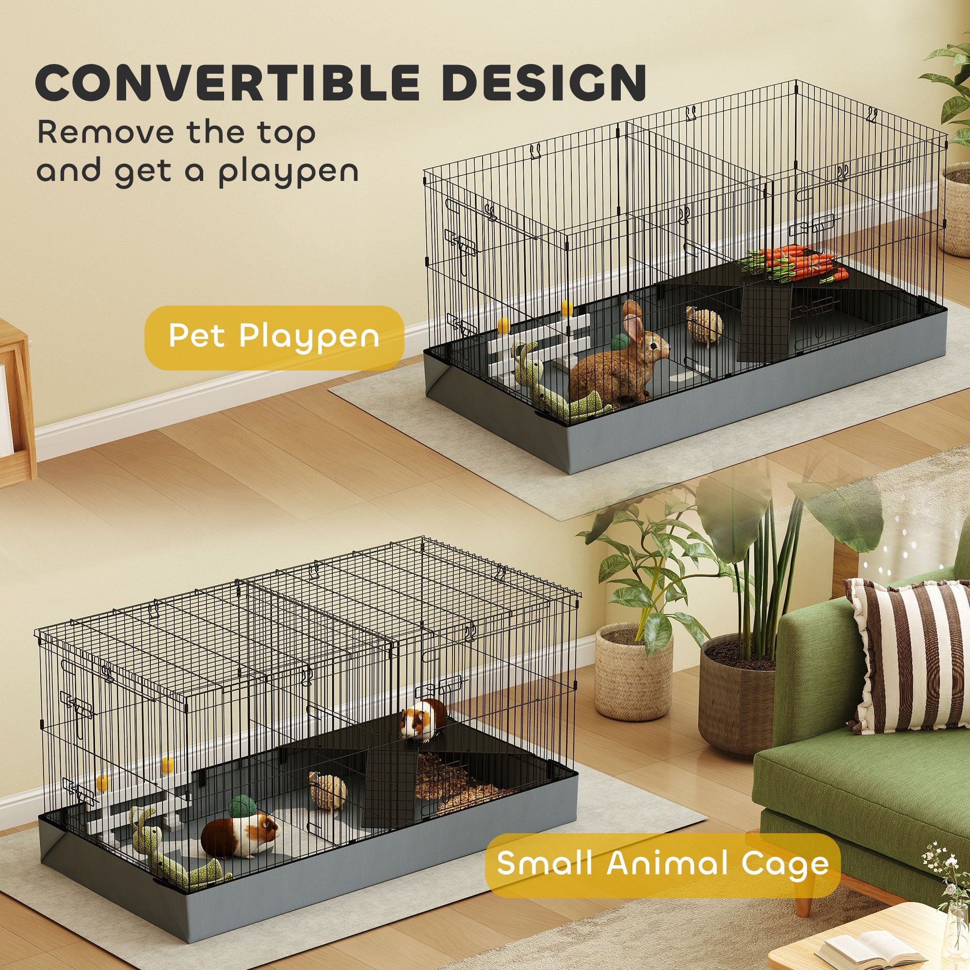 2 in 1 Guinea Pig Cage, Rabbit Cage Pet Playpen with 2 Separate Area, Waterproof Oxford Fabric Floor for Hedgehogs-3