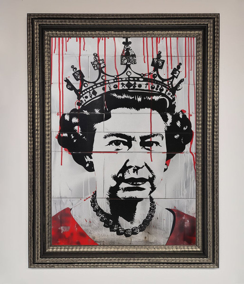 Queen Elizabeth Graffiti Red Blood Framed Poster-17