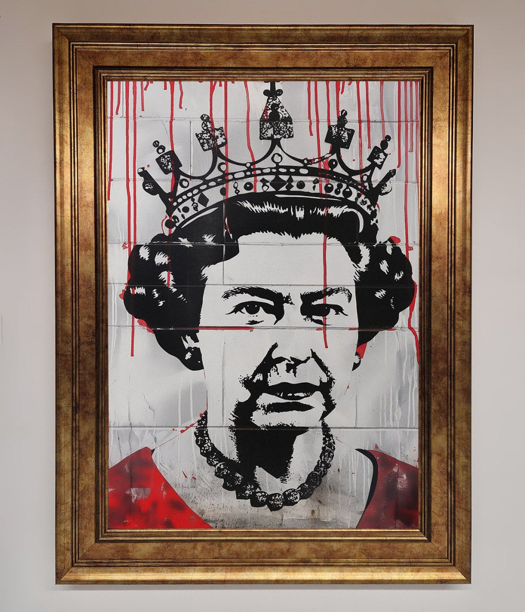 Queen Elizabeth Graffiti Red Blood Framed Poster-7
