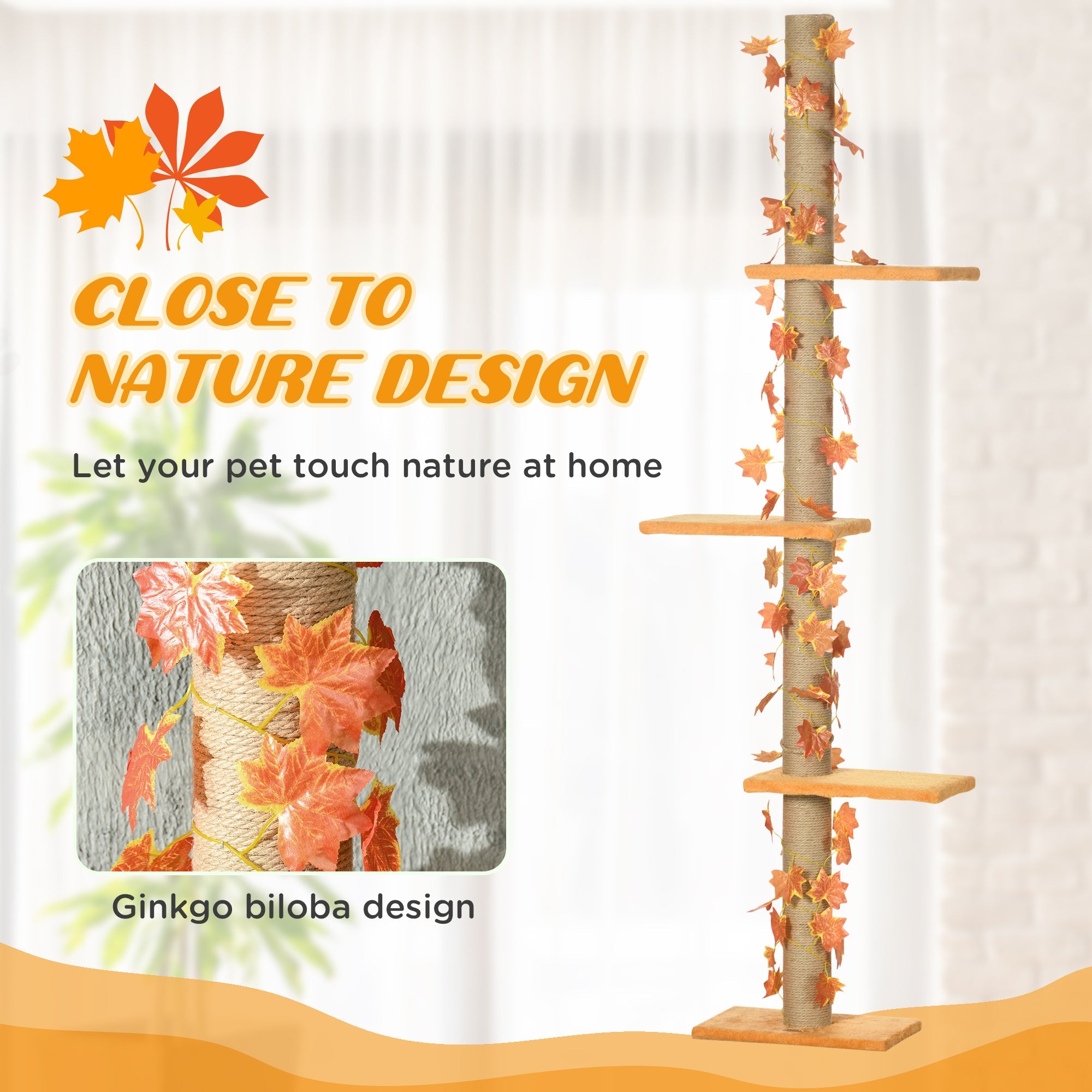 202-242cm Height Adjustable Floor to Ceiling Cat Tree for Cats with Sisal Scratching Post, 3- Tier Cat Tower-3