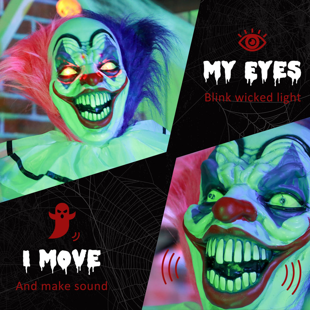 5'6" Scary Laughing Clown Halloween Animatronic, with Glowing Eyes-4