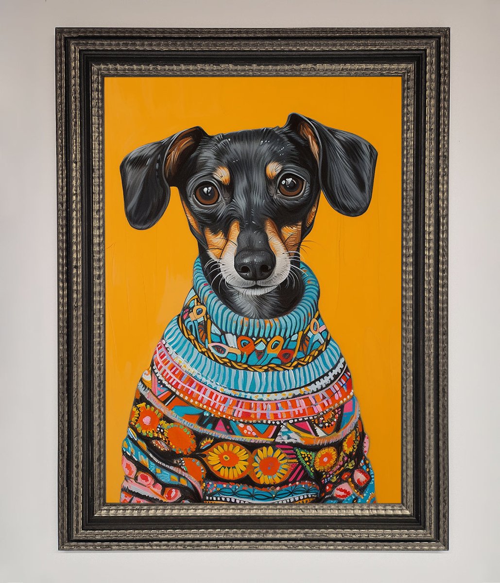 Sausage Dog In A Sweater Framed Print-14
