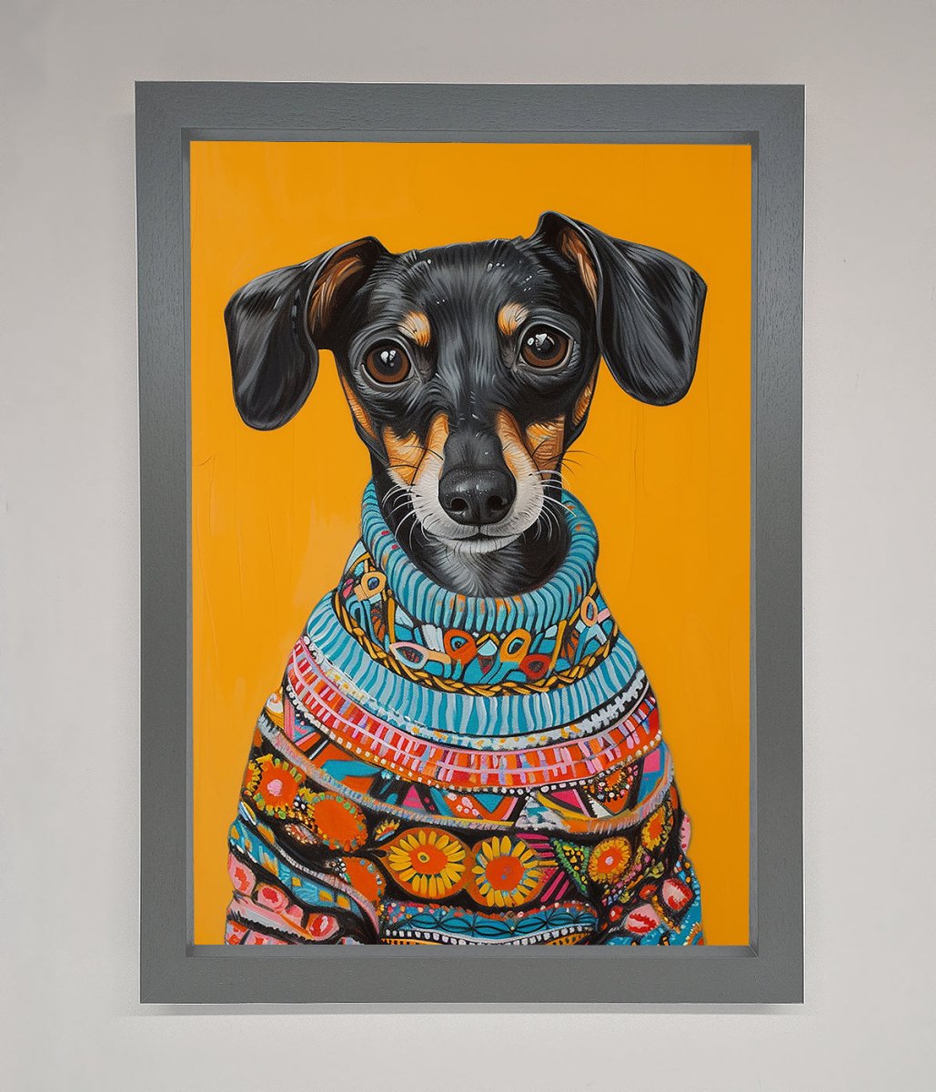 Sausage Dog In A Sweater Framed Print-0