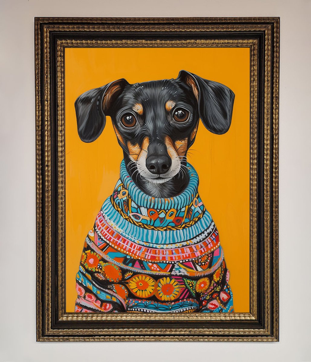 Sausage Dog In A Sweater Framed Print-12