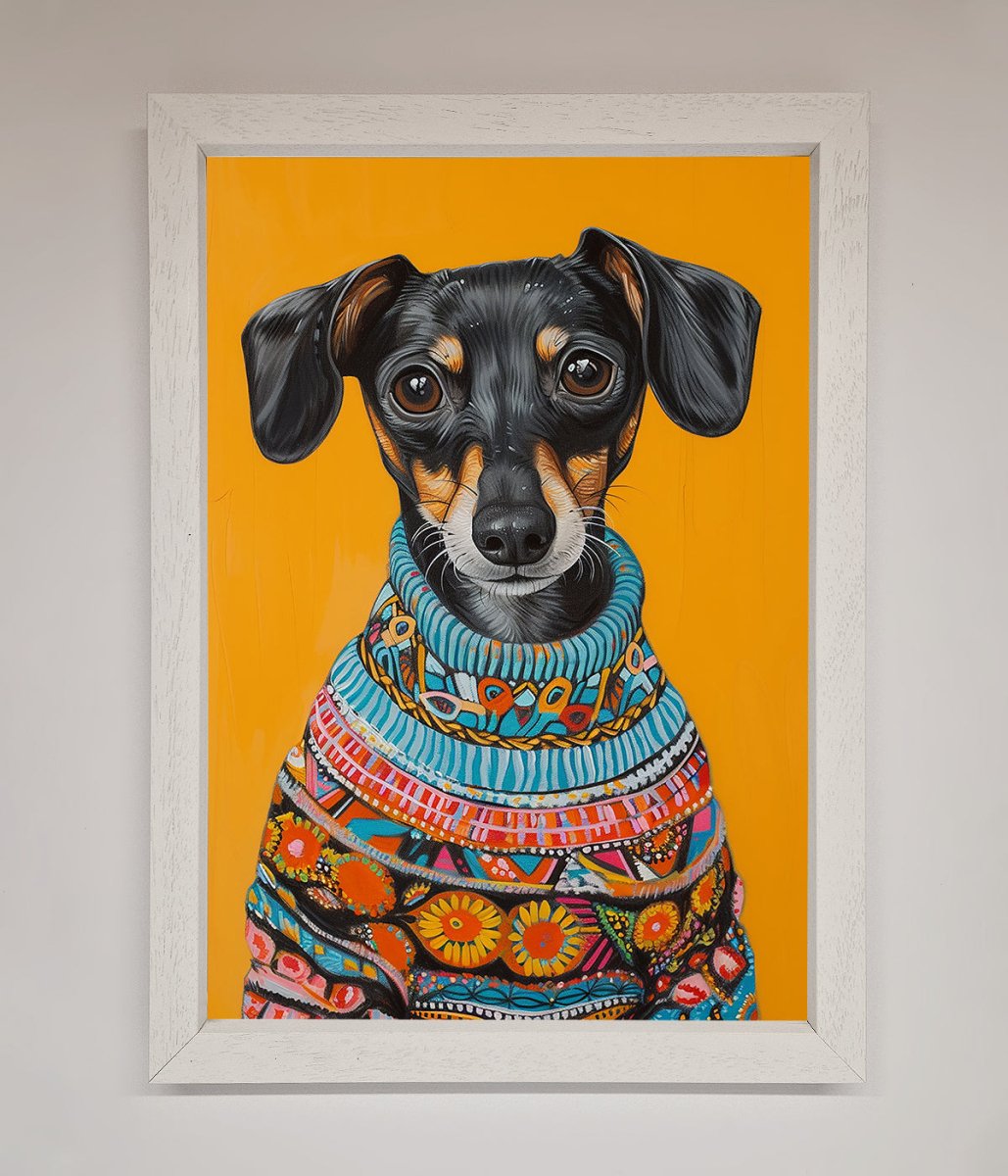 Sausage Dog In A Sweater Framed Print-2