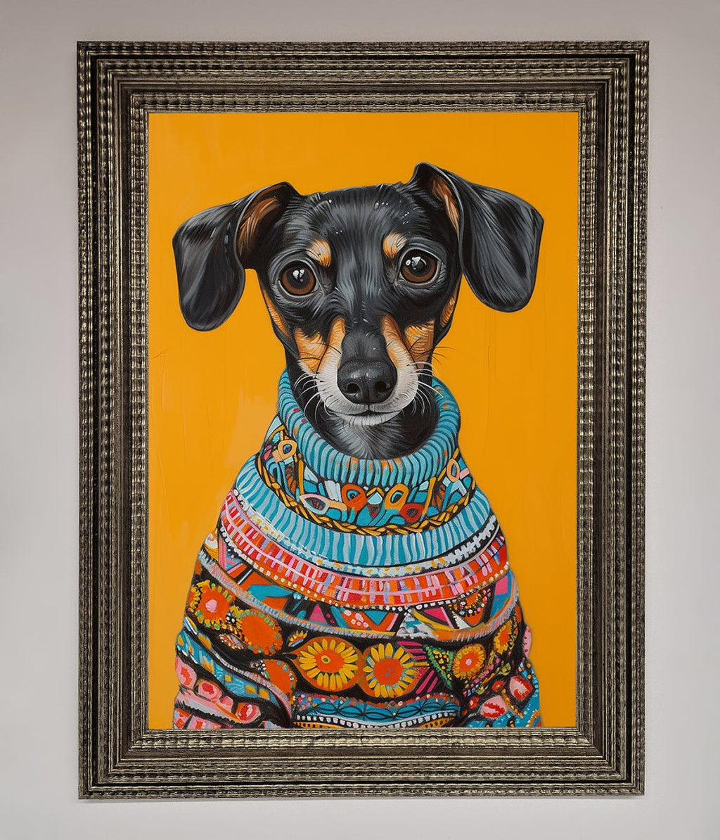 Sausage Dog In A Sweater Framed Print-11