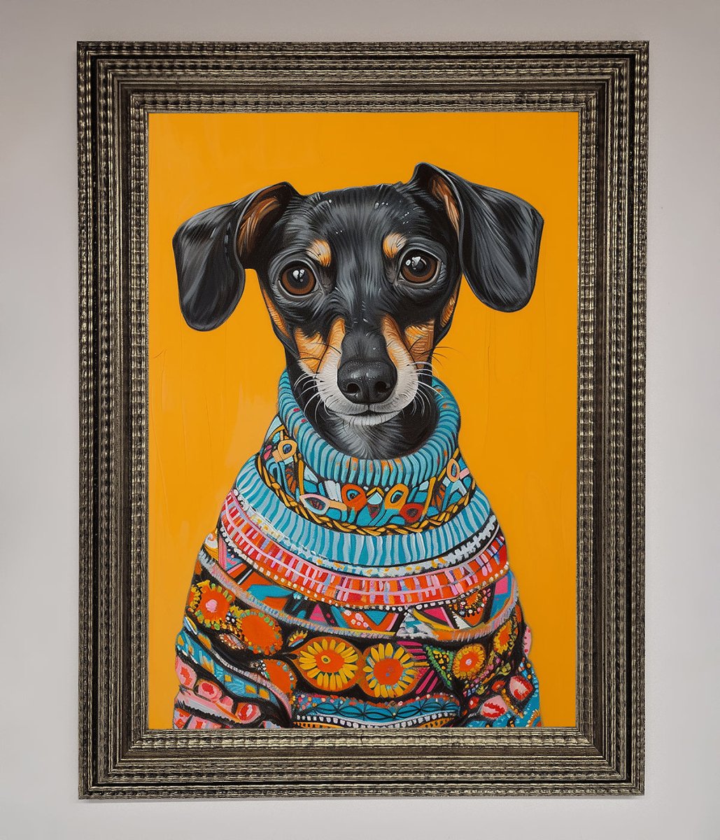 Sausage Dog In A Sweater Framed Print-11