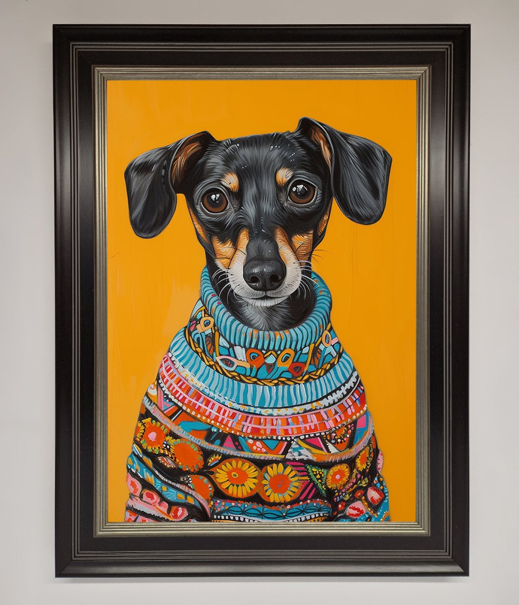 Sausage Dog In A Sweater Framed Print-17