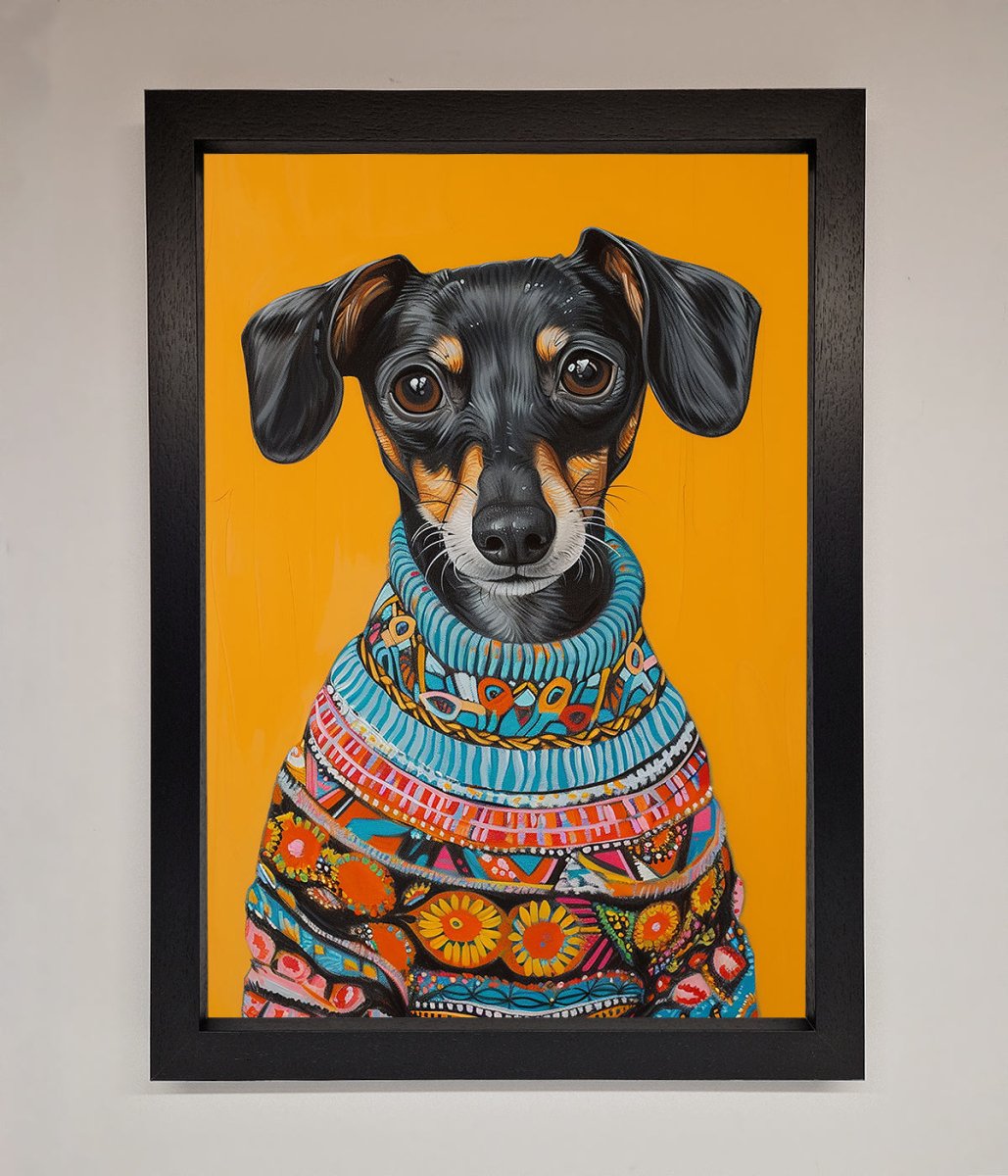 Sausage Dog In A Sweater Framed Print-1