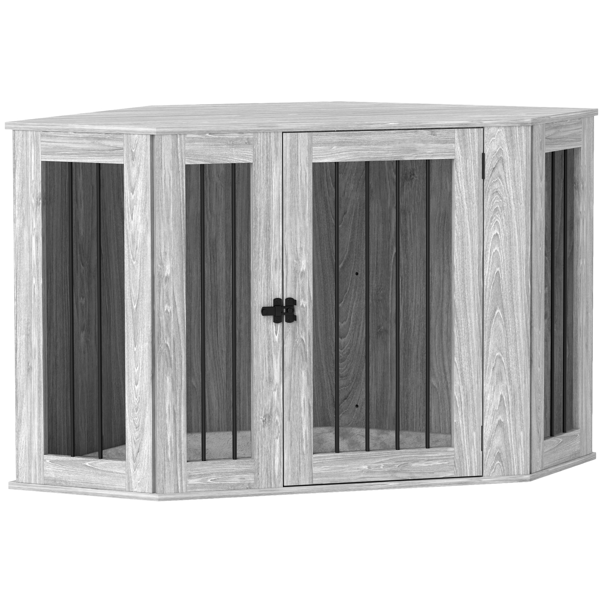 2 in 1 Dog Crate Furniture Side Table, with Cushion, 122 x 61 x 71cm - Grey-0